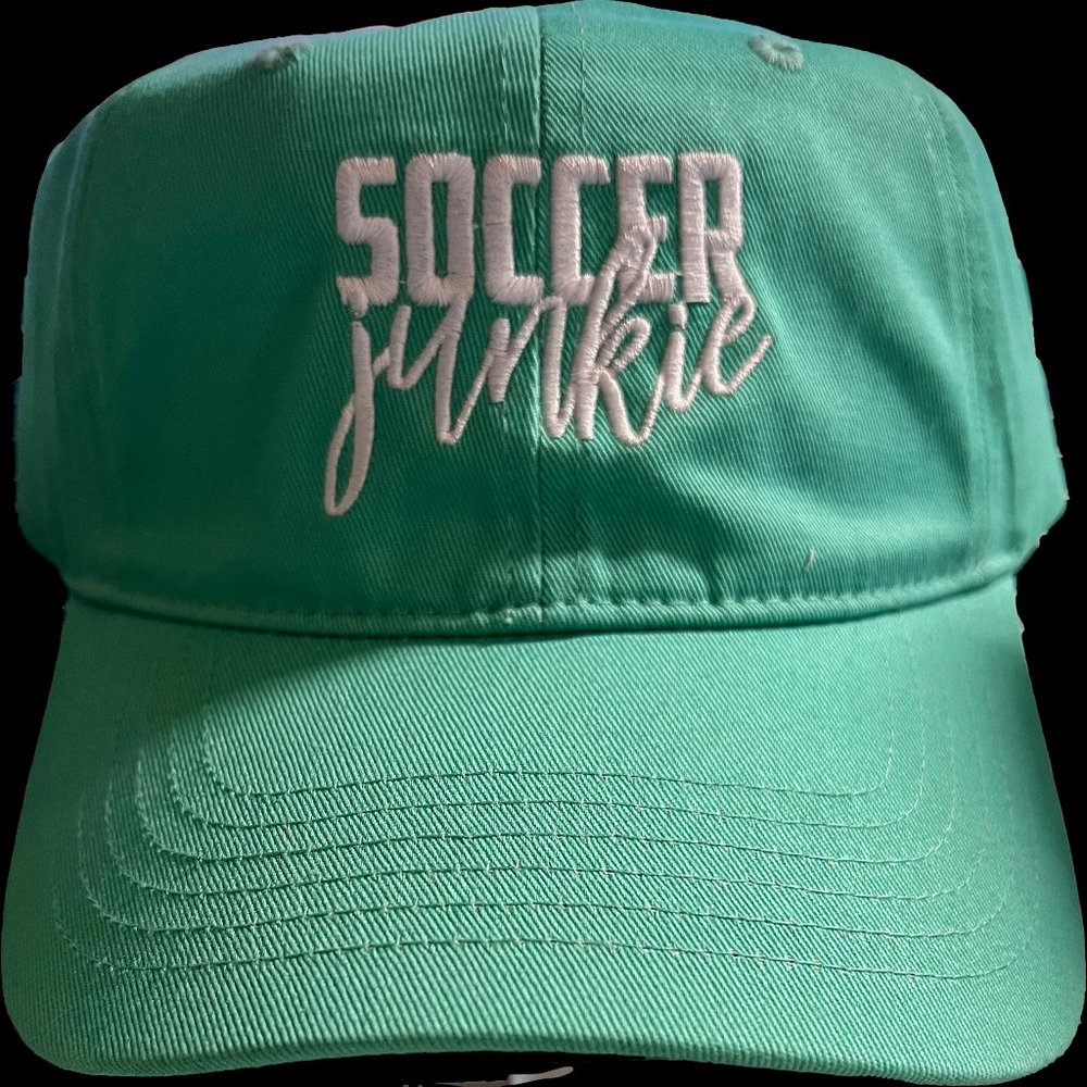 Soccer Junkie Embroidery Teal Cap Cotton Adjustable Closure 19.5" to 22.5"